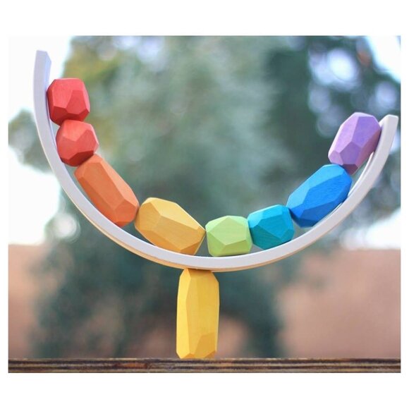 NWT Ocamora Wooden Toys Rainbow Stones/Teniques - 12 Pieces - Picture 3 of 7